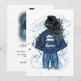 Invitación Moda Aquarius Zodiac Rótulo Denim Fiesta de Cumple
