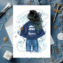 Invitación Moda Aquarius Zodiac Rótulo Denim Fiesta de Cumple