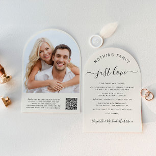 Invitación Moda Arch Foto Código QR Recepción de boda crema