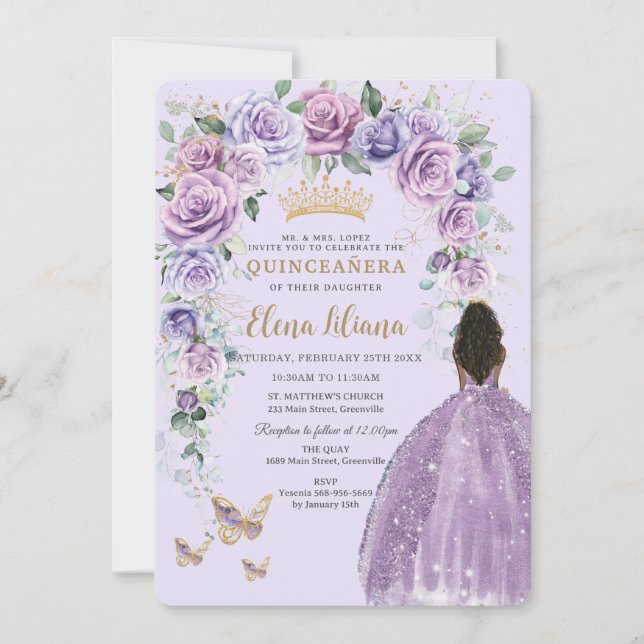 Invitación Moda Arco floral Purple Lilac Lavender Quinceañera (Anverso)