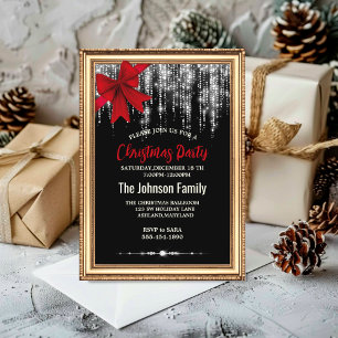 Invitación Moda arco rojo negro plata luz de vacaciones Navid
