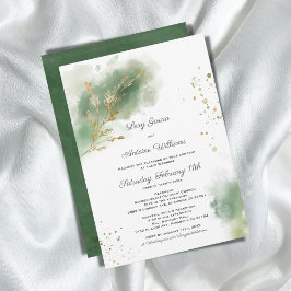 Invitación Moda artística Moss Green Watercolor Gold Boda