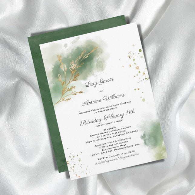 Invitación Moda artística Moss Green Watercolor Gold Boda (Subido por el creador)