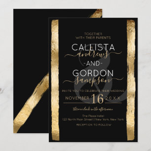 Invitación Moda Artsy Boda de marco de pincel de oro negro