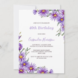Invitación Moda Aster Púrpura Aster Floral Cumpleaños Botánic