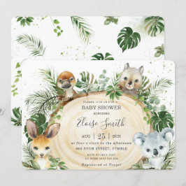 Invitación Moda Australia Animales Wood Greenery Baby Shower 