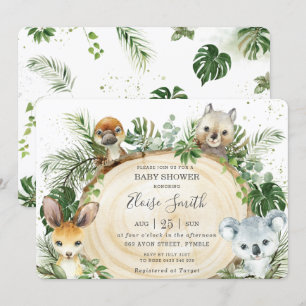 Invitación Moda Australia Animales Wood Greenery Baby Shower