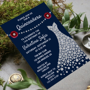 Invitación Moda azul de la Marina de los Diamantes en Quincea