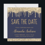 Invitación Moda azul de la marina de oro Purpurina dulce 16 s<br><div class="desc">Purpurina Dulce Dorado de Lujo y Navy Blue Sparkly Dripping Dieciséis - 16 Partido de Cumpleaños de los Chicas Save the Date Invitation. Esta invitación es perfecta para la fiesta de cumpleaños número 16 de Sparkle Purpurina que busca celebrar en oro rosa.</div>