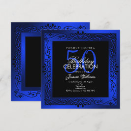 Invitación Moda azul decorativo enmarcado 50 cumpleaños