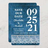 Moda Azul Denim Lace Modern Save The Date