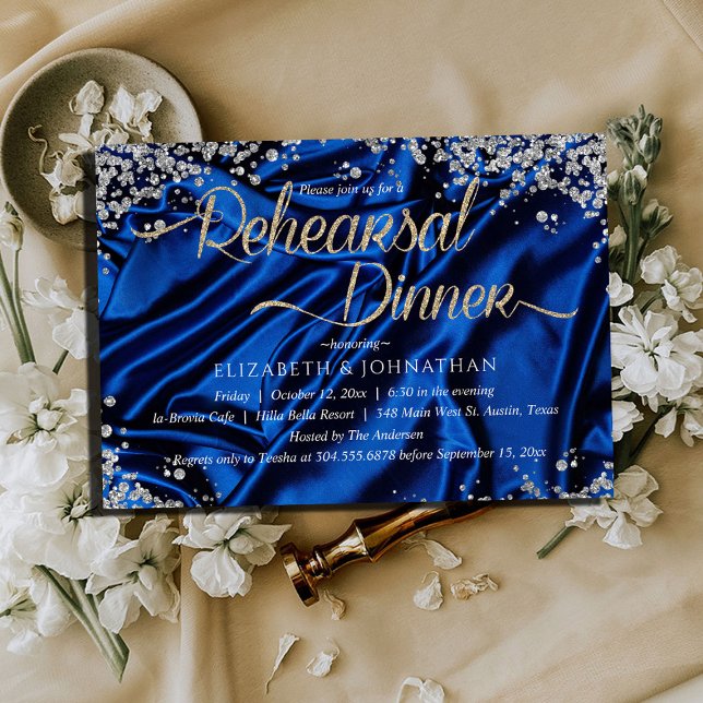Invitación Moda azul elegante real Ensayo mínimo Cena (Subido por el creador)
