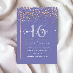 Invitación Moda azul morado de oro rosa grisáceo Sweet 16