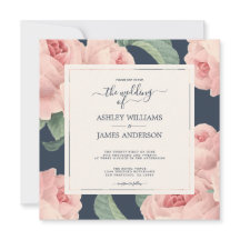 Moda Azul oscuro Vintage Rosa Rosa Boda Floral