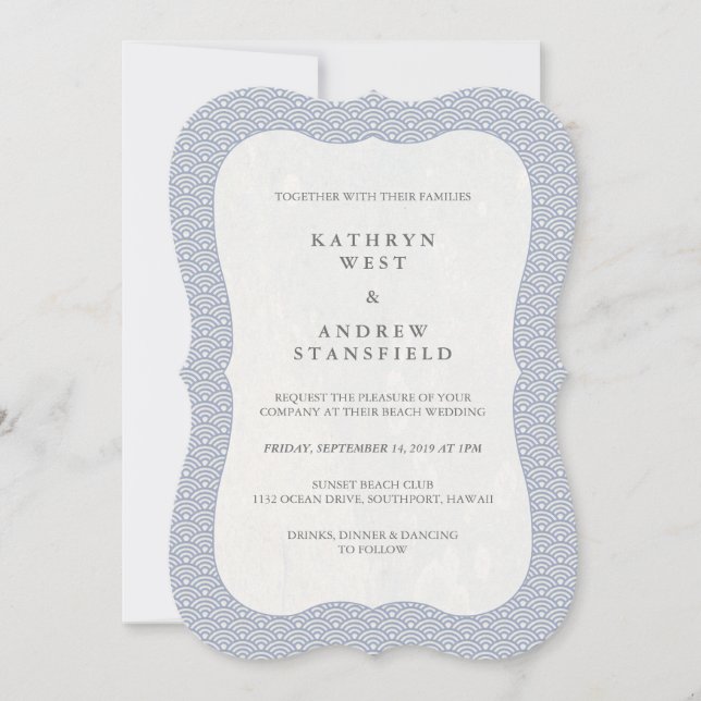 Invitación Moda Azul púrpura Japonés Seigaiha Waves Boda (Anverso)