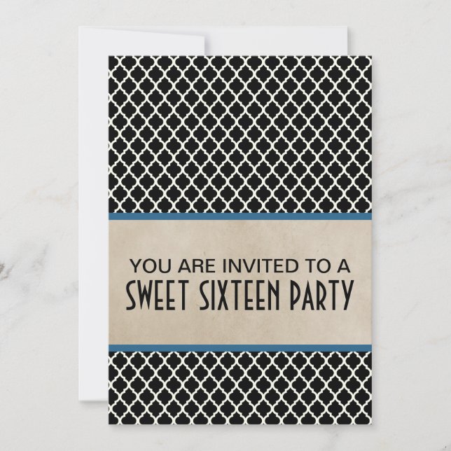 Invitación Moda azul Quatrefoil Sweet 16 Invite (Anverso)