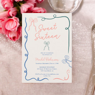Invitación Moda azul rosado arcos cintas ilustraciones Dulce