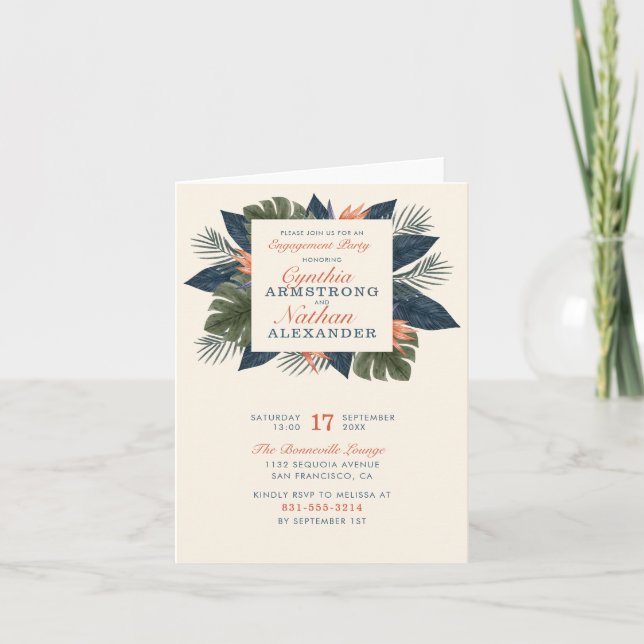 Invitación Moda Azul Tropical deja partido único de compromis (Anverso)