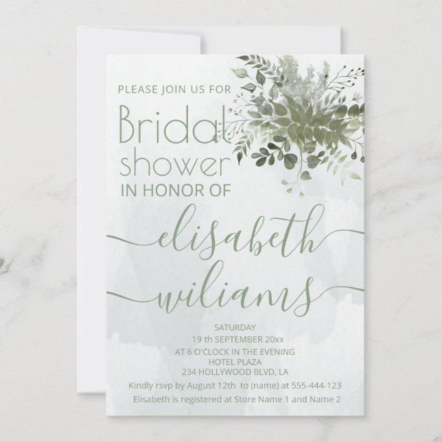 Invitación Moda azul turquesa color de agua verde eucalipto (Anverso)