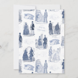 Invitación Moda azul y blanca Vintage Fashion French Toile