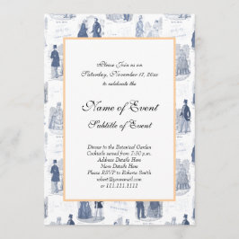 Invitación Moda azul y blanca Vintage Fashion French Toile