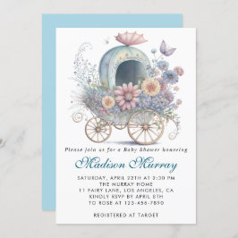 Invitación Moda azul y rosa Floral Stroller Baby Shower