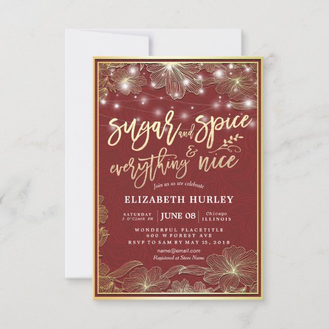 Invitación Moda Baby Shower Azúcar & Spice & Everything Nice (Anverso)