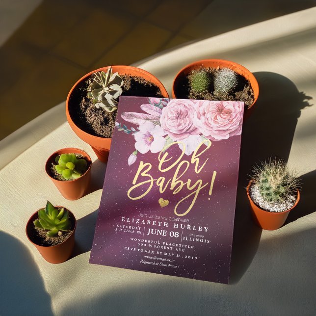 Invitación Moda Baby Shower Boho Floral Feathers Burgundy Red (Subido por el creador)