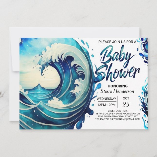 Invitación Moda Baby Shower de olas de playa (Anverso)