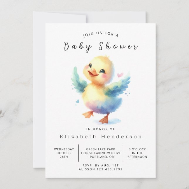 Invitación Moda Baby Shower de pato en línea (Anverso)