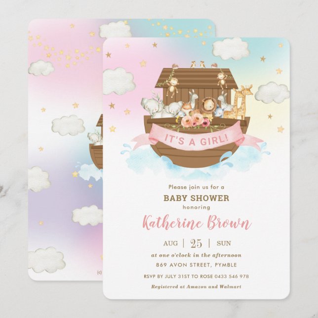 Invitación Moda: Baby Shower, el Chica de Animales de la Cuta (Anverso / Reverso)