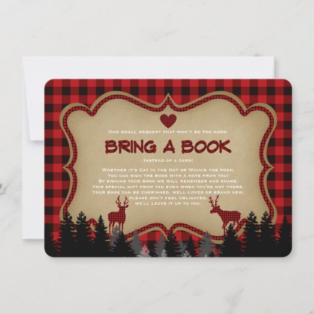 Invitación Moda Baby Shower Plaid Lumberjack Bring a Book (Anverso)