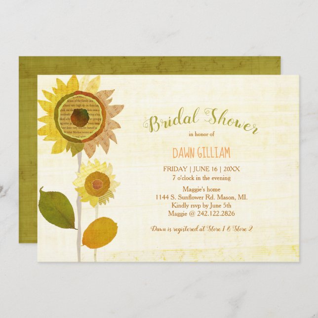 Invitación Moda Backyard Sunflowers Bridal Shower (Anverso / Reverso)