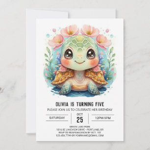 Invitación Moda bajo el mar Chica Tortuga Cumpleaños