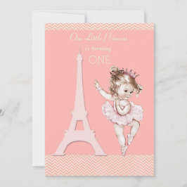 Invitación Moda Ballerina Eiffel Tower Chevrons 1º cumpleaños
