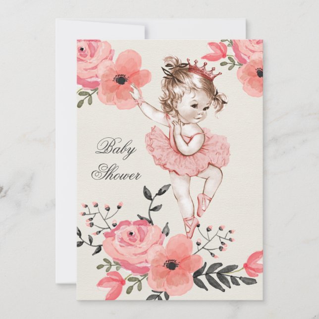 Invitación Moda Ballerina Watercolor Flowers Baby Shower (Anverso)