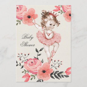 Invitación Moda Ballerina Watercolor Flowers Baby Shower
