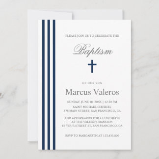 Invitación Moda BAPTISM Cruz Azul de la Marina con franja ver
