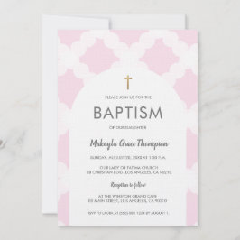 Invitación Moda Baptismo Bebé con cruz de oro blanco rosado