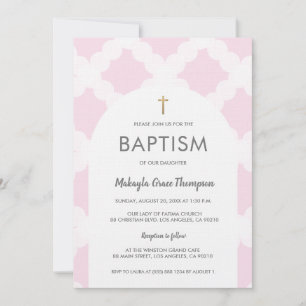 Invitación Moda Baptismo Bebé con cruz de oro blanco rosado