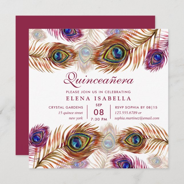 Invitación Moda Barroco moderno Quinceanera 15 cumpleaños (Anverso / Reverso)