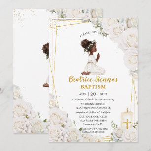 Invitación Moda Bautismo Floral Blanco Christening Chica Orac