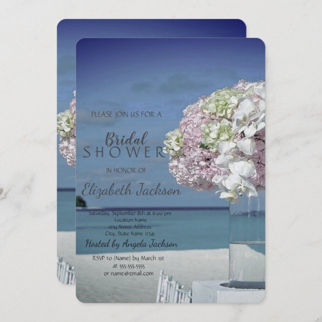Invitación Moda Beach Wedding Floral Bridal Shower (Anverso / Reverso)