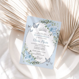 Invitación Moda Bebé Azul Floral Mariposas Quinceañera