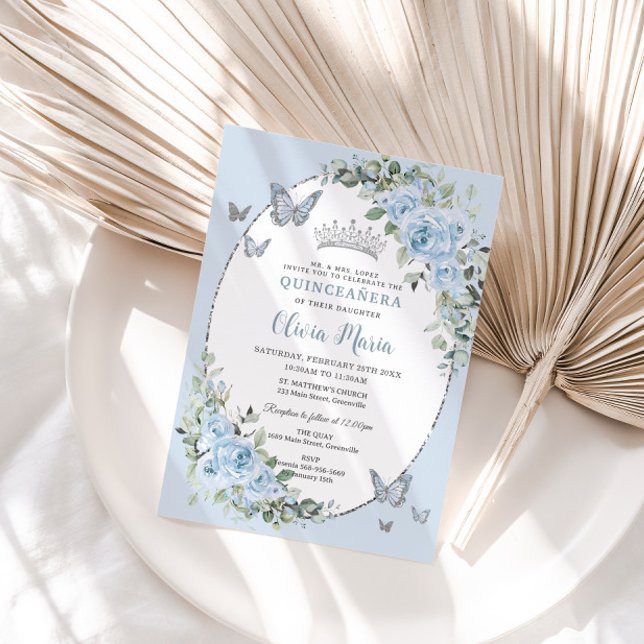 Invitación Moda Bebé Azul Floral Mariposas Quinceañera (Subido por el creador)