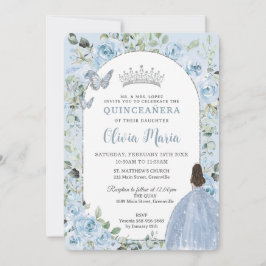 Invitación Moda Bebé Azul Floral Princesa Arco Quinceañera