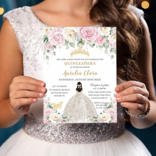 Invitación Moda Bebé Blanco Rosa Rosa Chica Floral Quinceañer