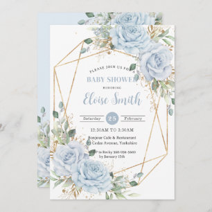 Invitación Moda Bebé Blue Floral Boy Baby Shower Código QR