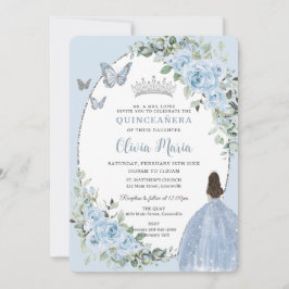 Invitación Moda Bebé Floral Azul Princesa Plata Quinceañera