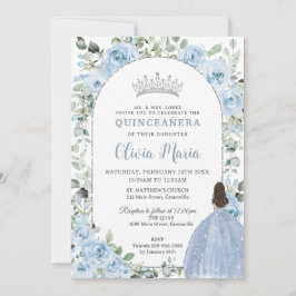 Invitación Moda Bebé Floral Azul Princesa Quinceañera Plata